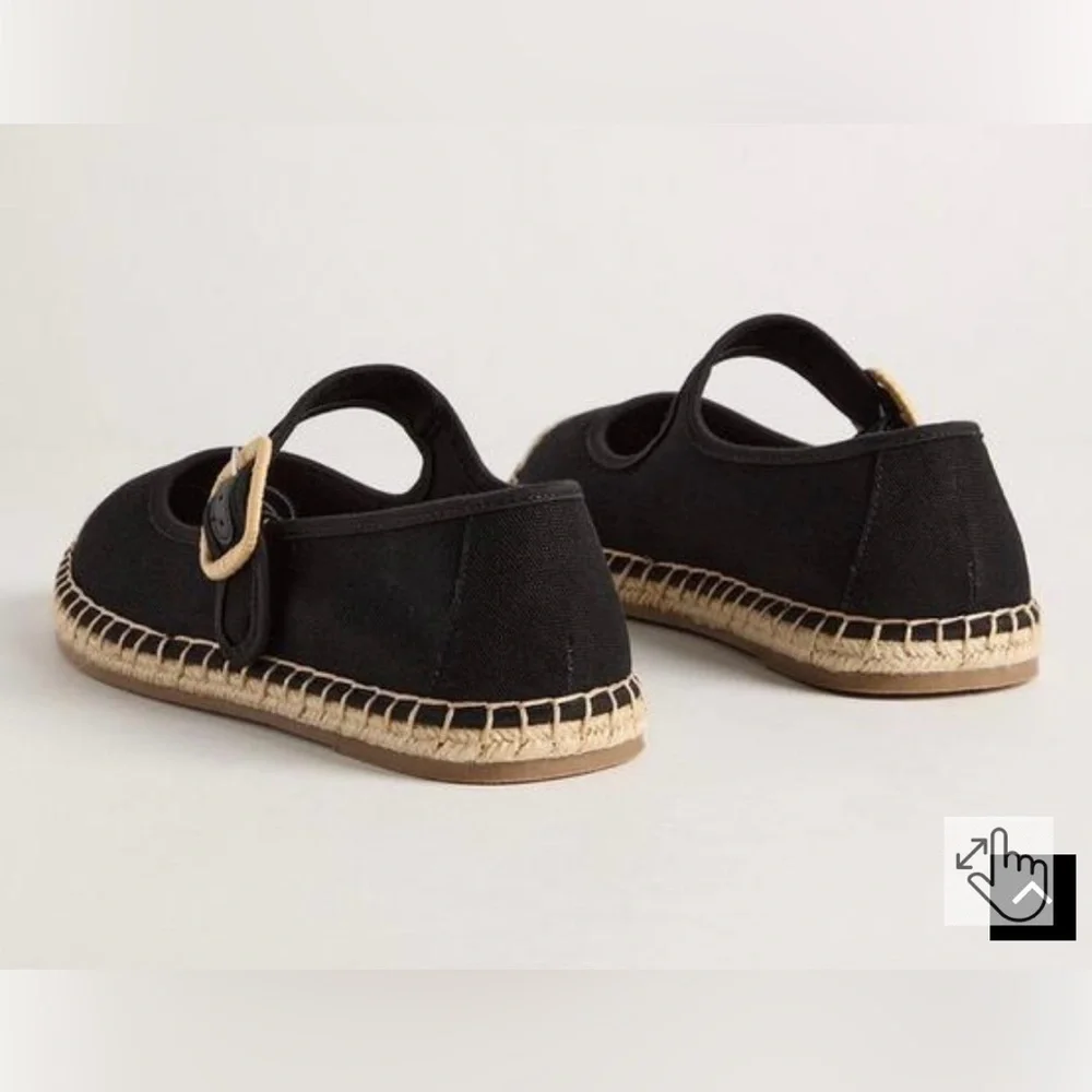 Black Mary Jane Espadrille Flats with Jute Toe